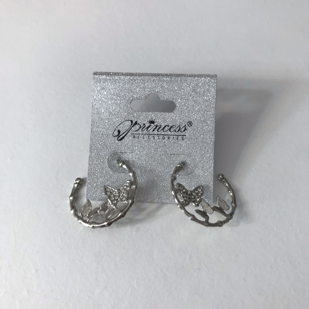 Silver Gem Butterfly Hoops